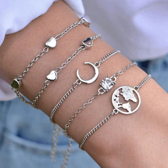 2/$21 World Moon Heart Bangle Bracelet Set - Picture 3 of 8